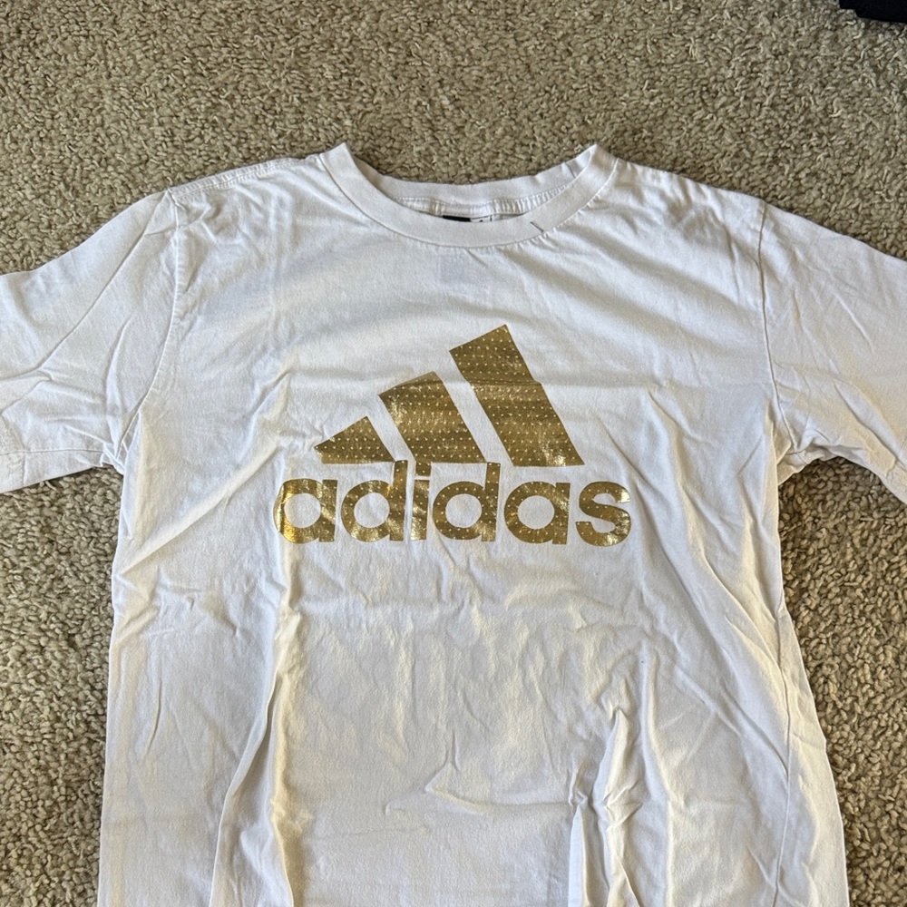 Adidas White Tee with Gold Logo